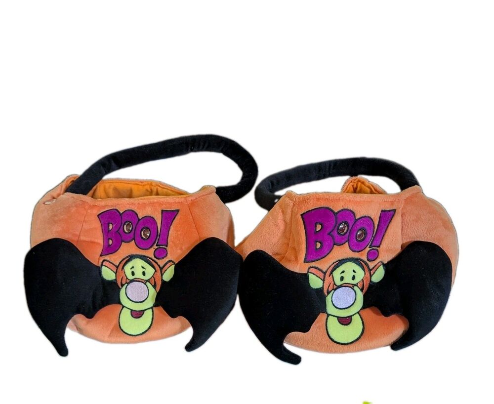 Set Of 2 Plush Disney Store Tigger Vampire Bat Halloween Bags Sacks Baskets Y2K